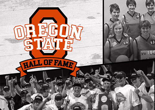 Oregon State Hall of Fame with black and white images of athletes